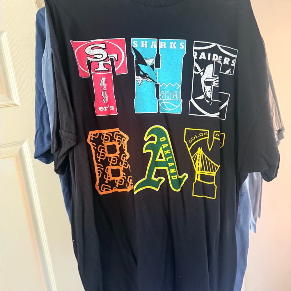 Gildan Black Short Sleeve Tee with Multicolor Sports Graphics